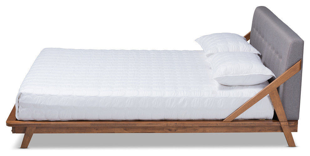 Amias Mid-Century Modern Gray Fabric Upholstered Wood King Platform Bed