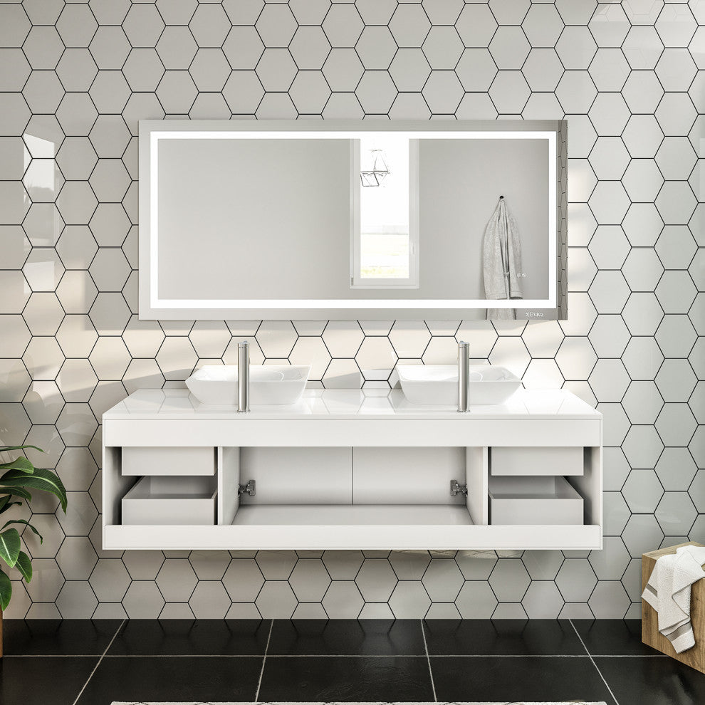 Totti Wave 72 inch White Modern Double Sink  Vanity  Top And Double Sinks