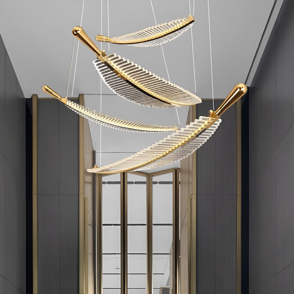 Cagnes-sur-Mer | Crystal Gold Leaves Pendant Chandelier, 12 Leaves