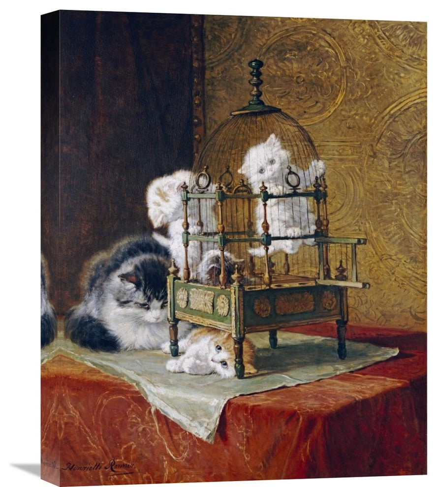 "Caged Kittens" Stretched Canvas Giclee by Henriette Ronner-Knip, 18"x22"