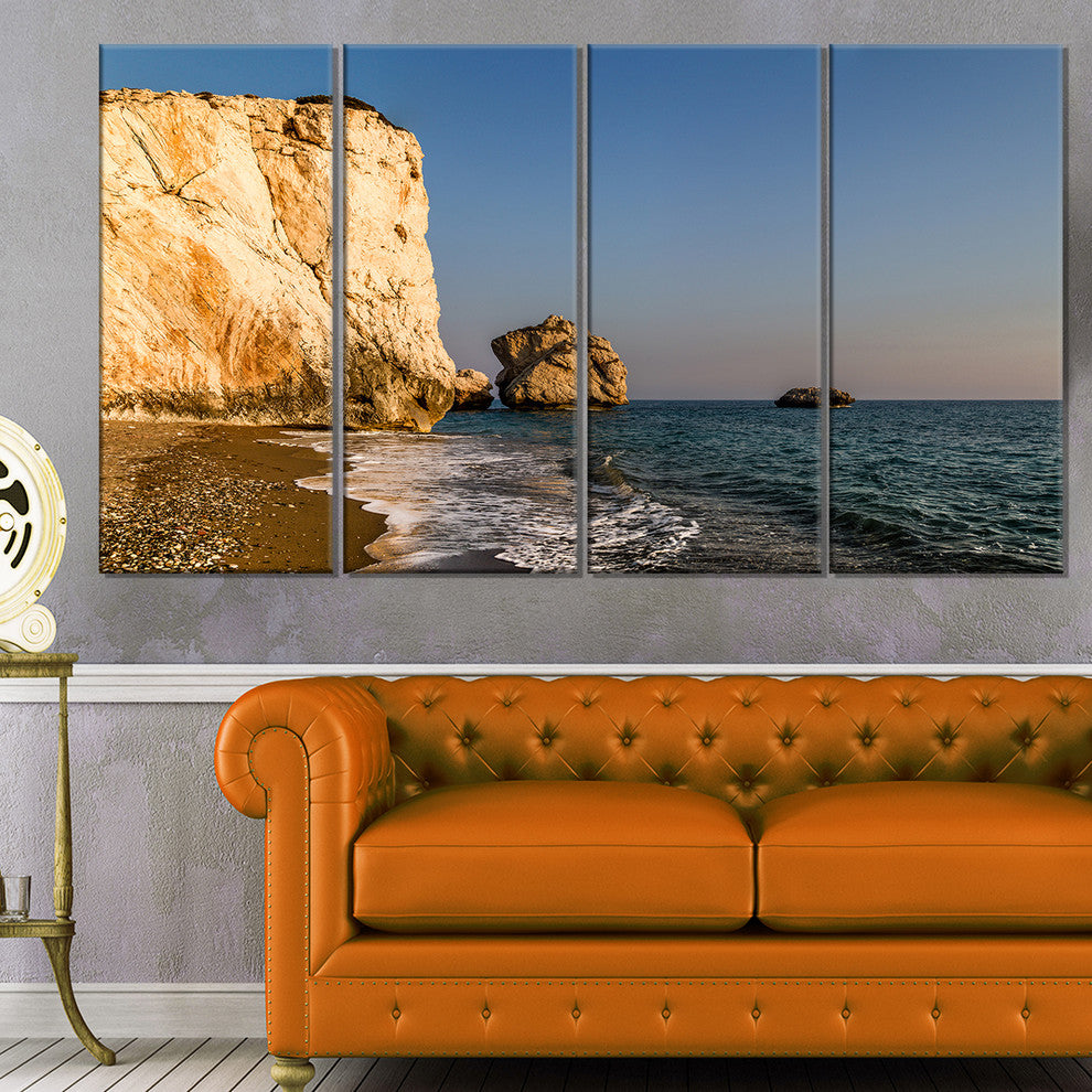 "Petra Tou Romiou Or Aphrodite'S Rock" Seascape Wall Art, 4 Panels, 48"x28"