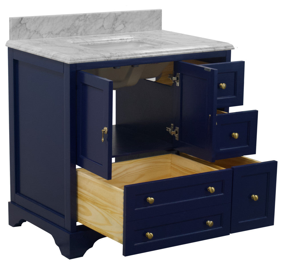 Madison 36" Bathroom Vanity, Royal Blue, Carrara Marble
