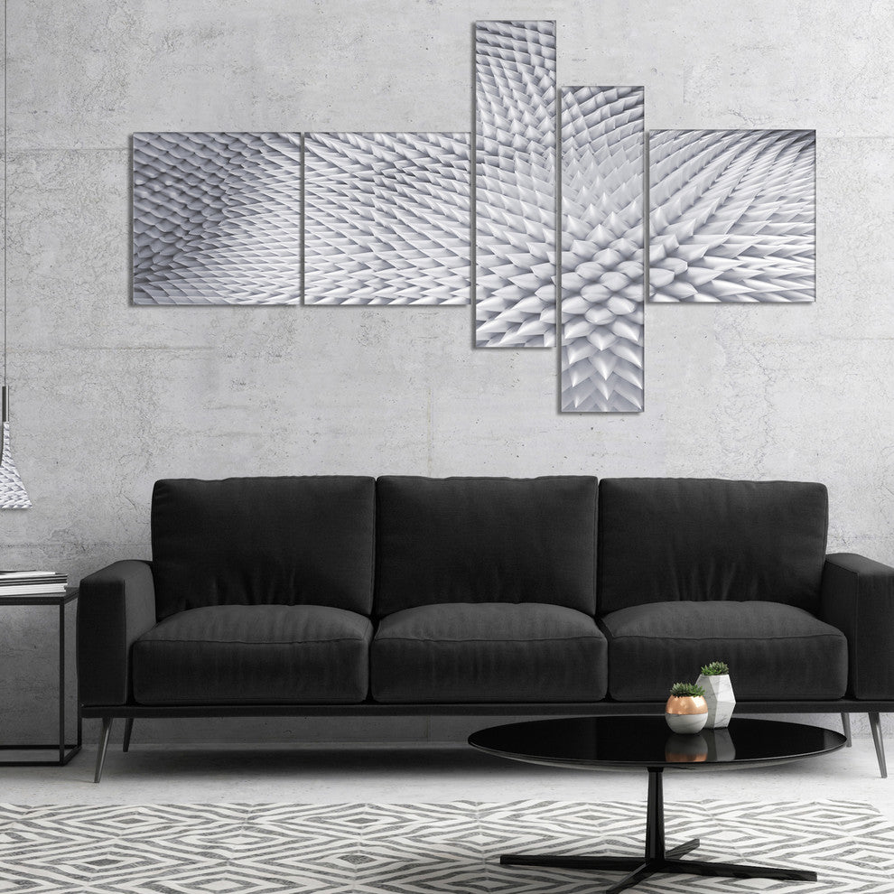 Small 3D White Prickly Design, Abstract Canvas Art Print, 60"x32", 5 panels