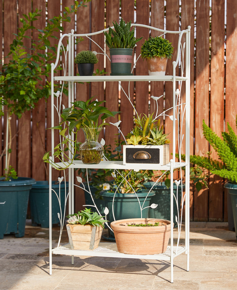 44.75" Rectangular 3-Tiered White Metal Shelf Planter Stand