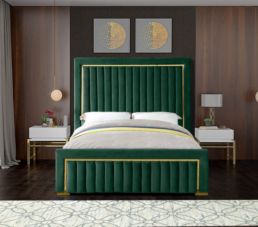 Dolce Velvet Upholstered Bed, Green, King