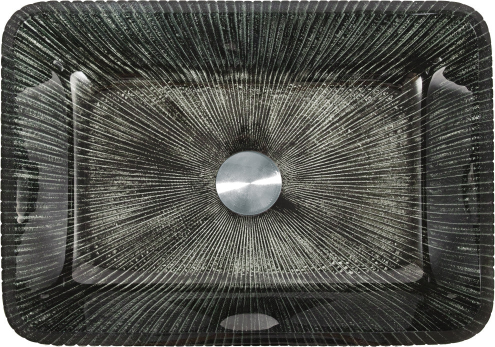 CastelloUSA Arete Rectangular Tempered Glass Vessel Sink Basin, Dark Green