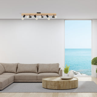 Kingswood, 6-Light Track Light, Black, Natural Finish