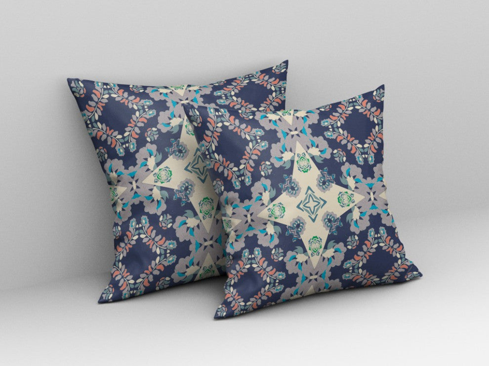 26" Navy White Diamond Star Indoor Outdoor Zippered Throw Pillow