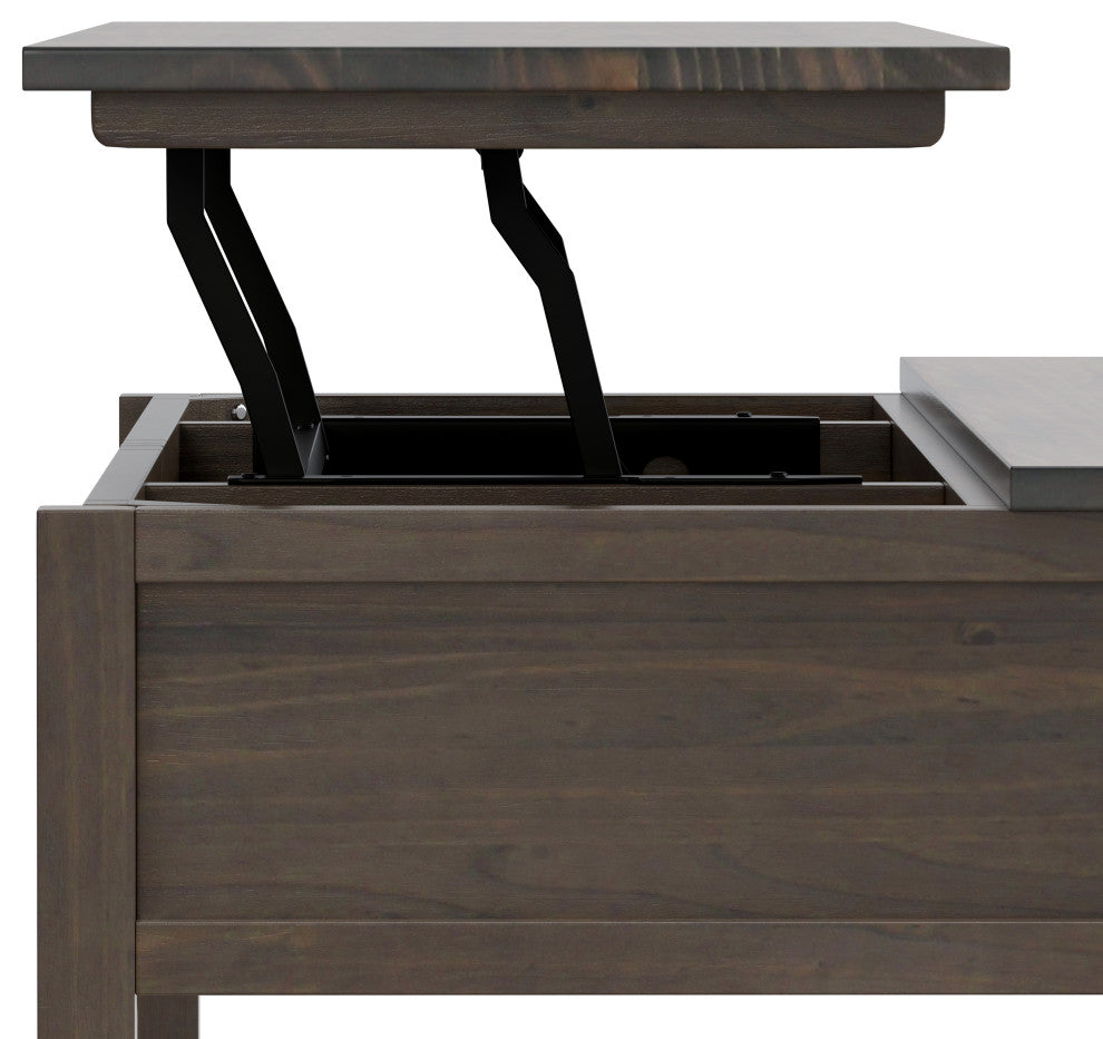Ela Solid Wood Lift Top Coffee Table, Smoky Brown