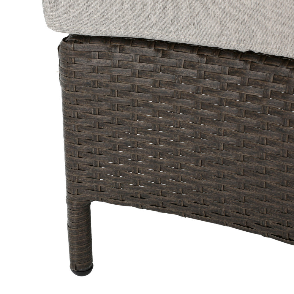 Harper Outdoor Wicker Curved Loveseat Sectional With Cushions, Brown/Gray