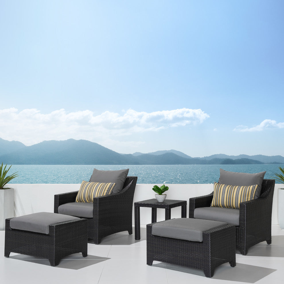 Deco 5 Piece Sunbrella Outdoor Club Chair and Ottoman Set, Charcoal Gray