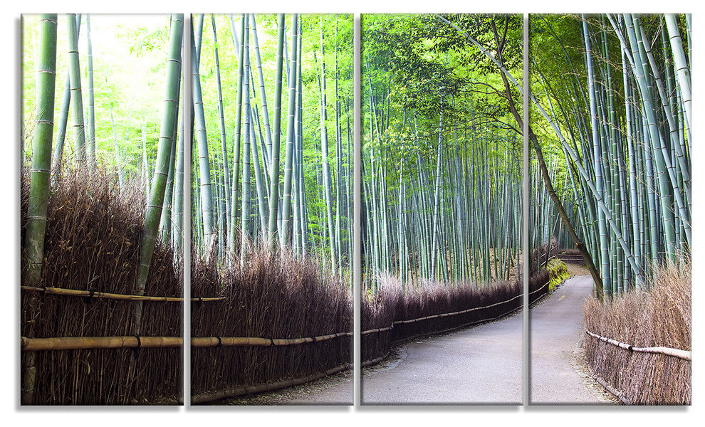 "Kyoto Bamboo Forest Pathway" Forest Canvas Wall Art Print, 4 Panels, 48"x28"
