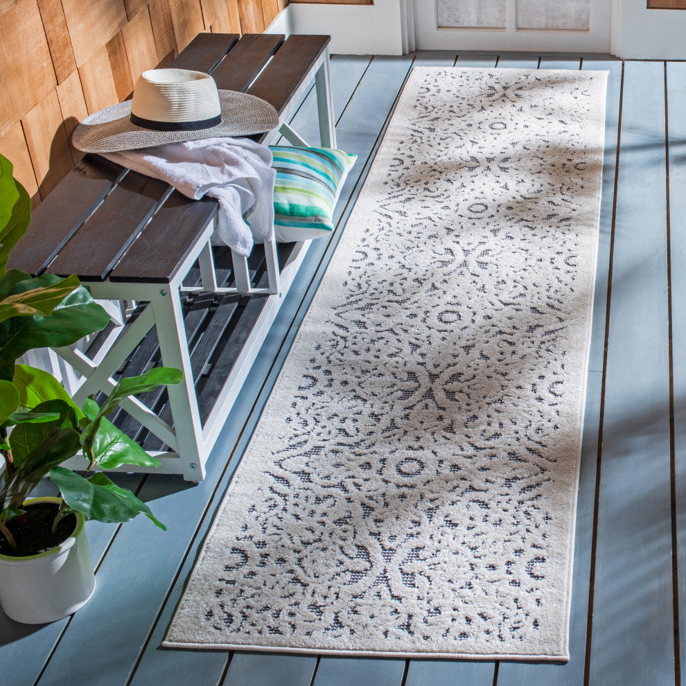Safavieh Indoor-Outdoor Cabana Collection, CBN662 Rug, Ivory/Gray, 2'2"x9'