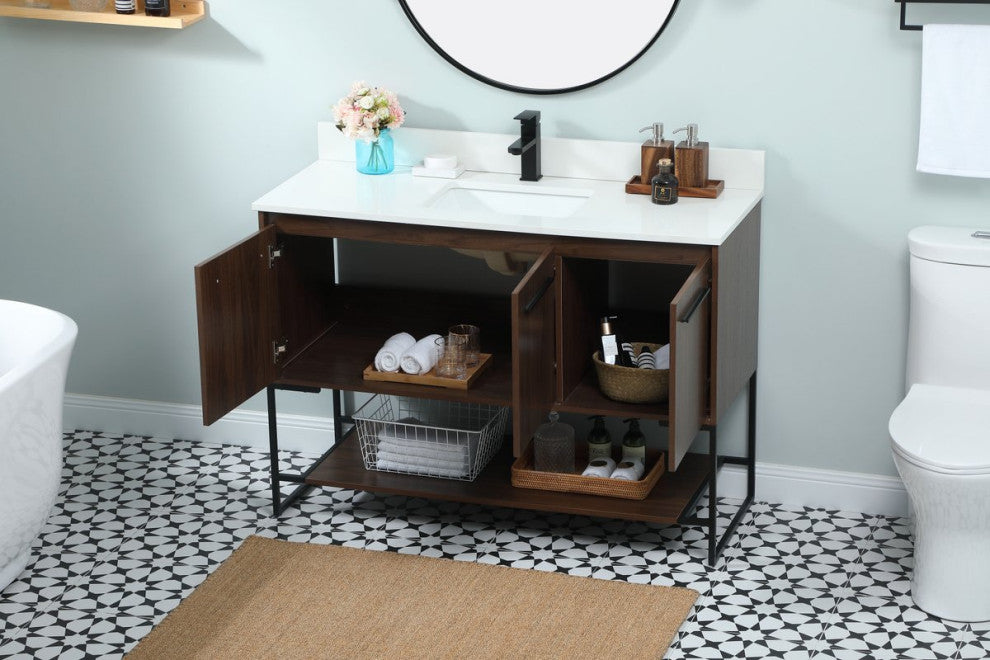 Sue 48" Single Bathroom Vanity, Walnut, With Backsplash