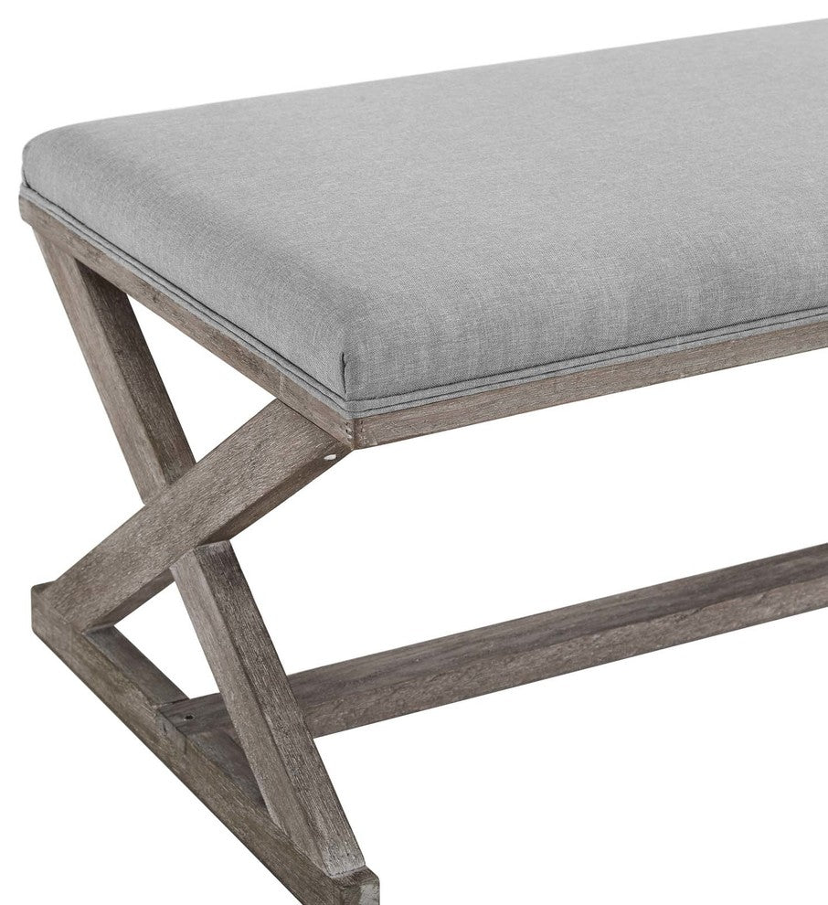 Province Vintage French X-Brace Upholstered Fabric Bench