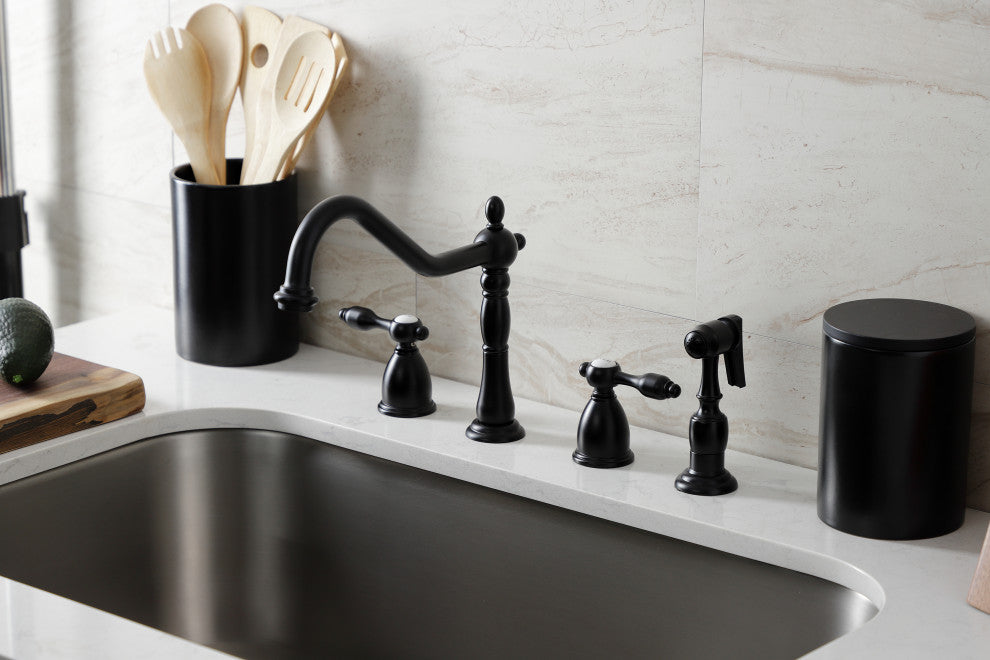 Kingston Brass KB1790TALBS Widespread Kitchen Faucet, Brass Sprayer