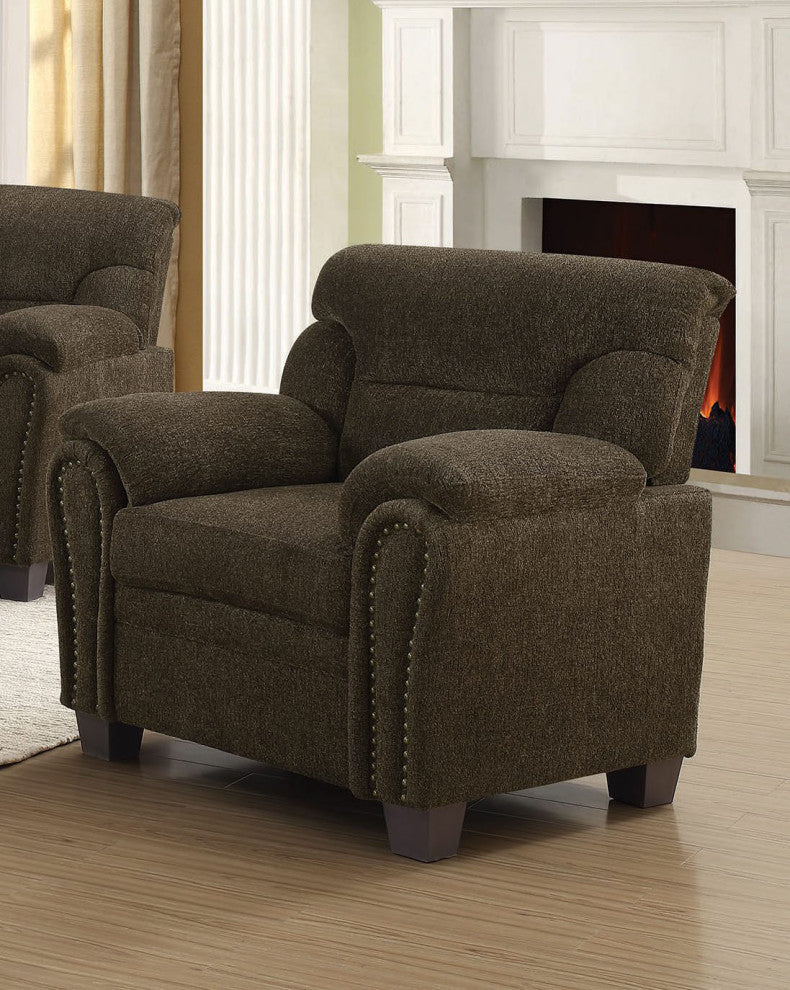 Upholstered Chair With Nailhead Trim, Brown
