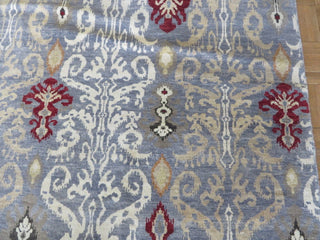 7'10x9'10 Handmade Grayish Blue Ikat Peshawar Oriental Rug
