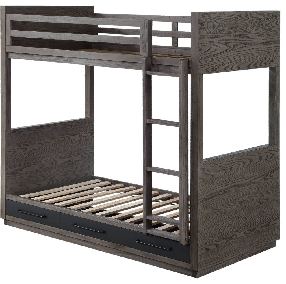 ACME Estevon Twin/Twin Bunk Bed, Gray Oak Finish