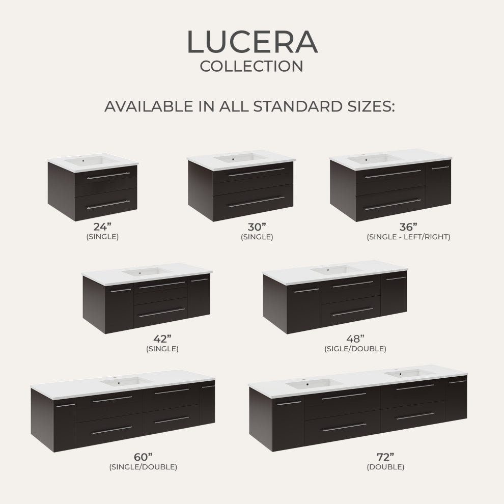 Lucera Wall Mount Undermount Sink Bathroom Cabinet, Espresso, Left