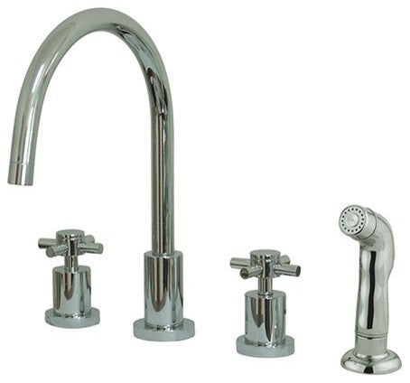 Kingston Brass Widespread Kitchen Faucet With Plastic Sprayer, Polished Chrome