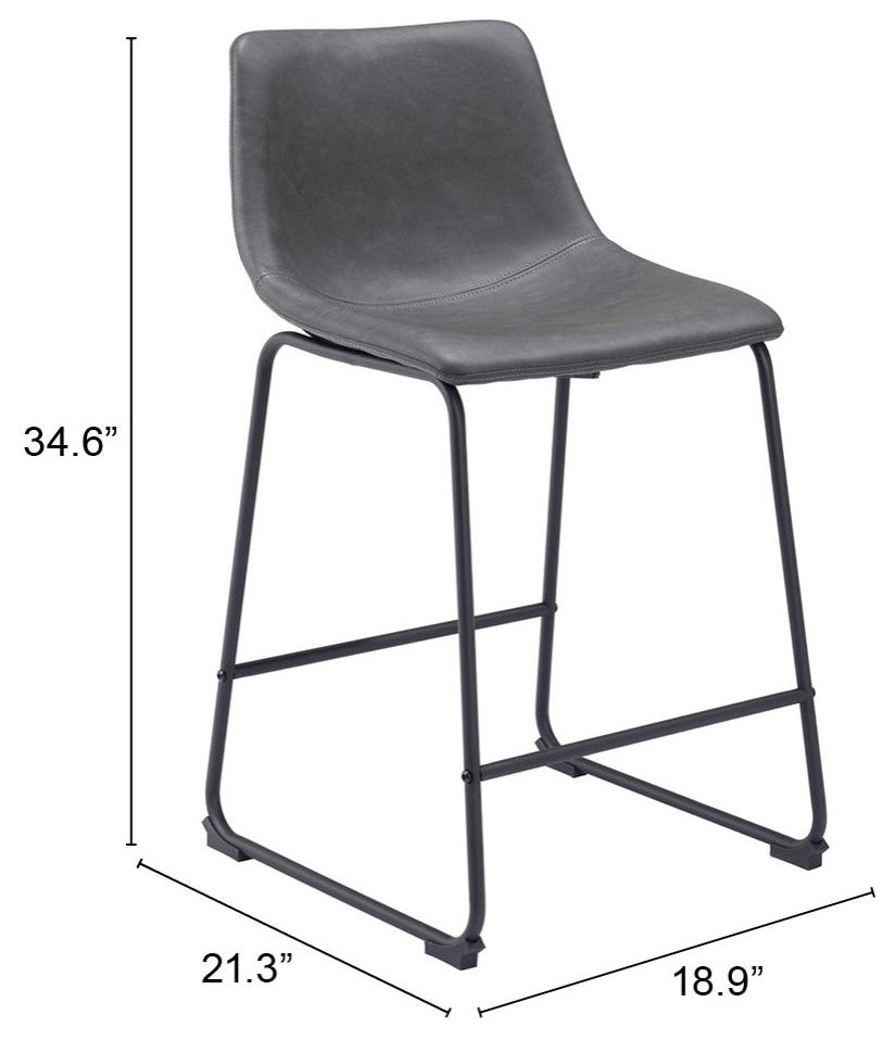 Counter Chair, Set of 2, Faux Vinyl Leather, Charcoal, Gray, Black, Industrial