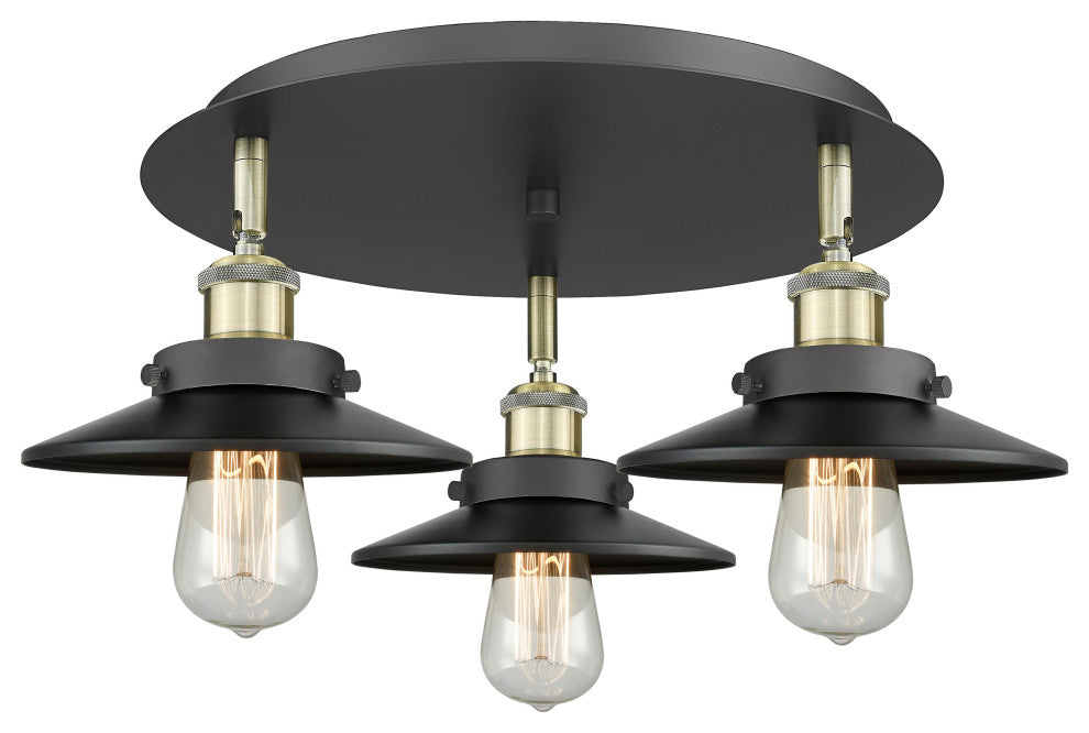 Ballston Urban-3 Lt 20"Flush Mount-2"H-Black Antique Brass -Matte Black Shade