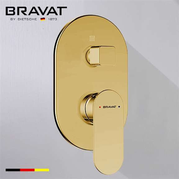 Bravat Brushed Gold Wall Mounted Shower Set, Valve Thermostatic Mixer 3-Way