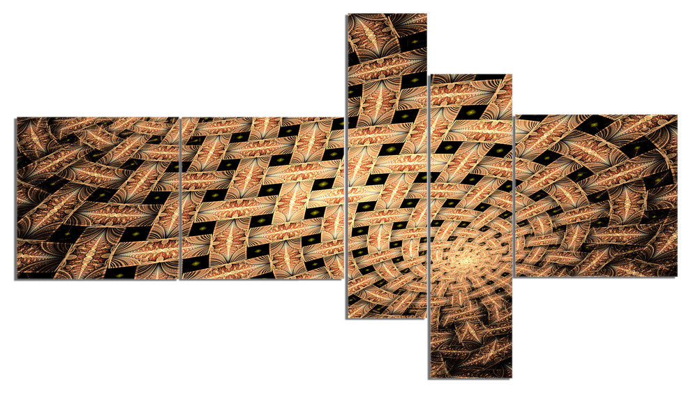 Symmetrical Brown Fractal Flower, Abstract Wall Art Canvas, 60"x32", 5 panels