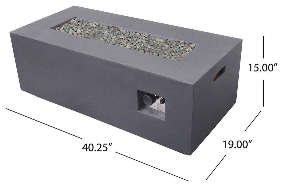 GDF Studio Leo Outdoor 40" Light Weight Concrete Gas Burning Fire Pit, Dark Gray