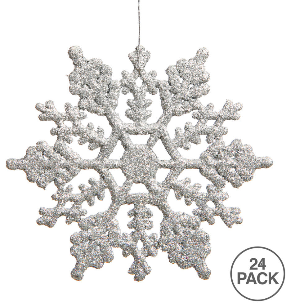 Vickerman M101407 4" Silver Glitter Snowflake Christmas Ornament, 24 Per Box