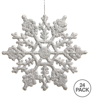 Vickerman M101407 4" Silver Glitter Snowflake Christmas Ornament, 24 Per Box