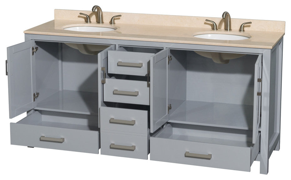 Wyndham WCS141472DGYIVUNOMXX 72 inch Vanity in Gray with Ivory Marble and Round