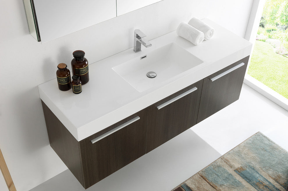 Vista 60" Gray Oak Wall Hung Single Sink Modern Bathroom Vanity, FFT1030CH