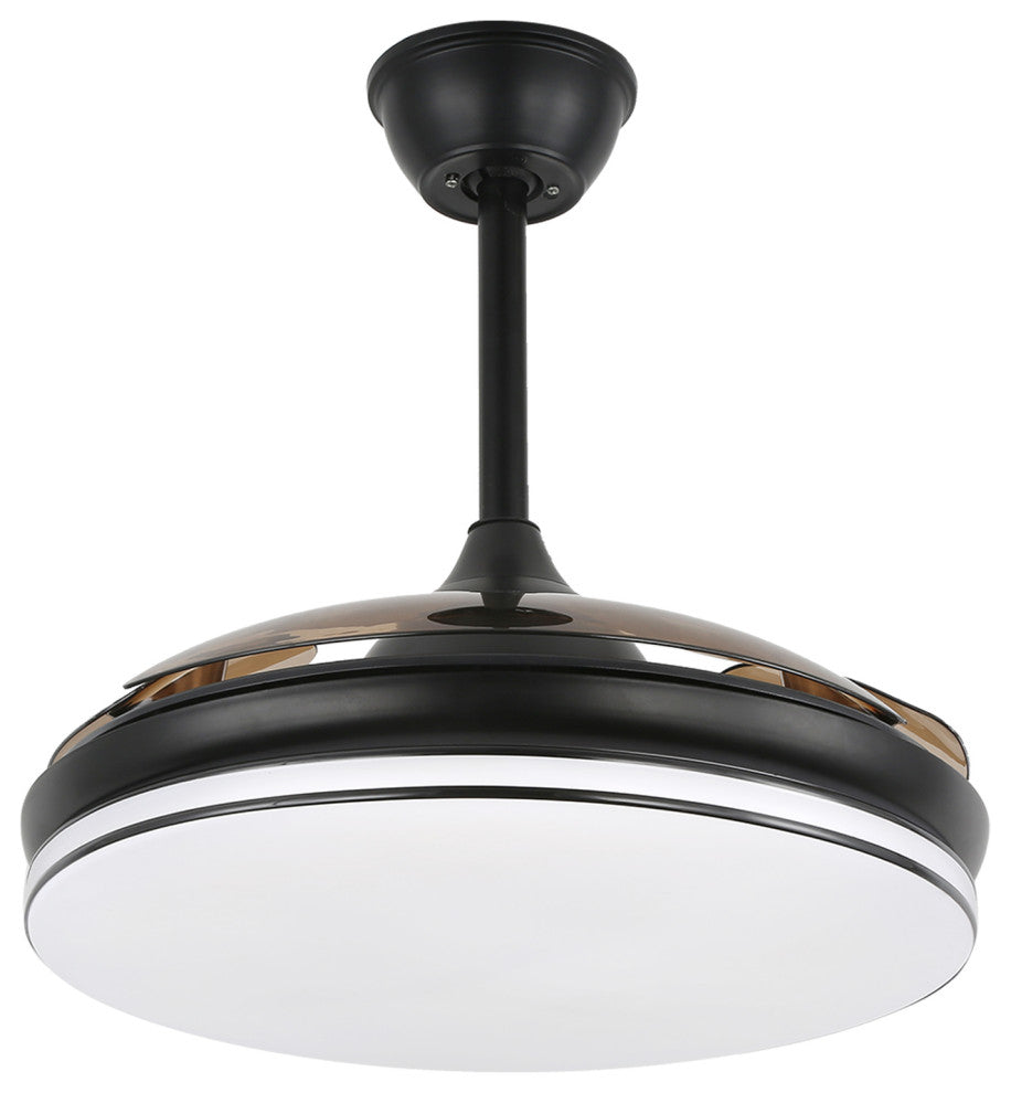 42" Modern Retractable Ceiling Fan with Light Kit and Remote Control 3 Blades, Black, 42"