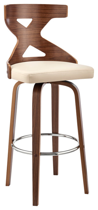 Gayle 30" Swivel Cross Back Cream Faux Leather and Walnut Wood Bar Stool
