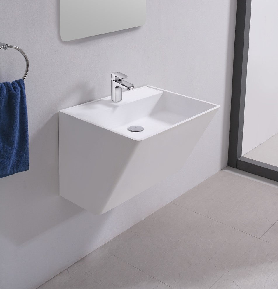 ADM Rectangular Wall Mounted Sink, White, 24", Matte White