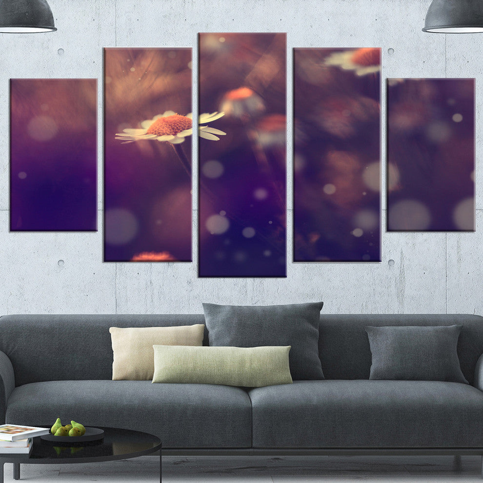 Cute Vintage Flower With Bokeh, Large Floral Canvas Art Print, 60"x32", 5 Panels