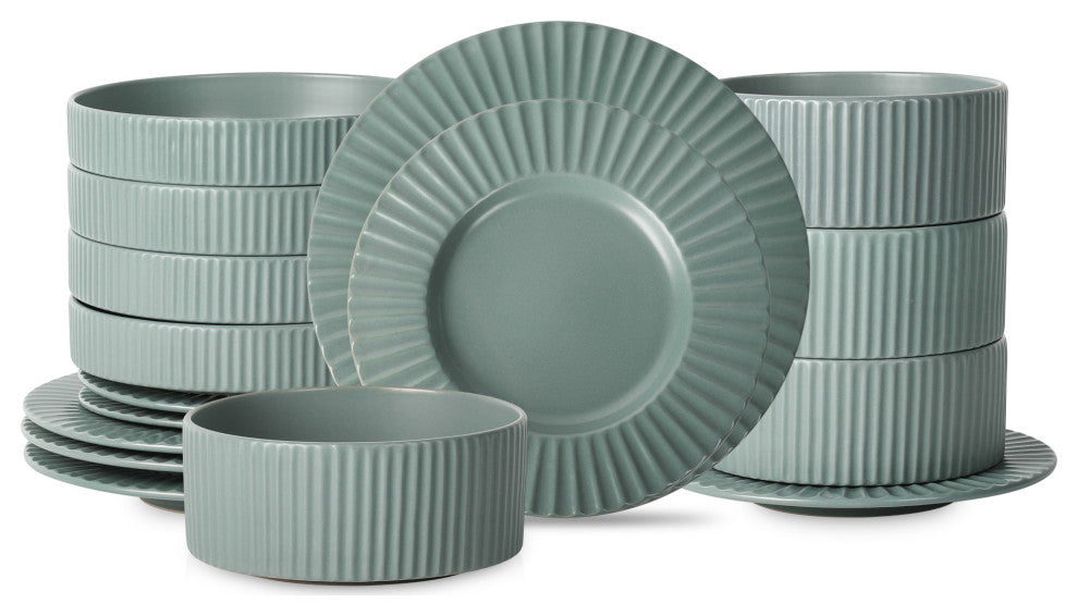 Christian Siriano Lusso Stoneware 16 Piece Dinnerware Set, Stone