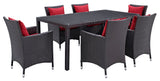 Modway Convene 7 Piece Outdoor Patio Dining Set, Espresso Red