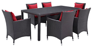 Modway Convene 7 Piece Outdoor Patio Dining Set, Espresso Red