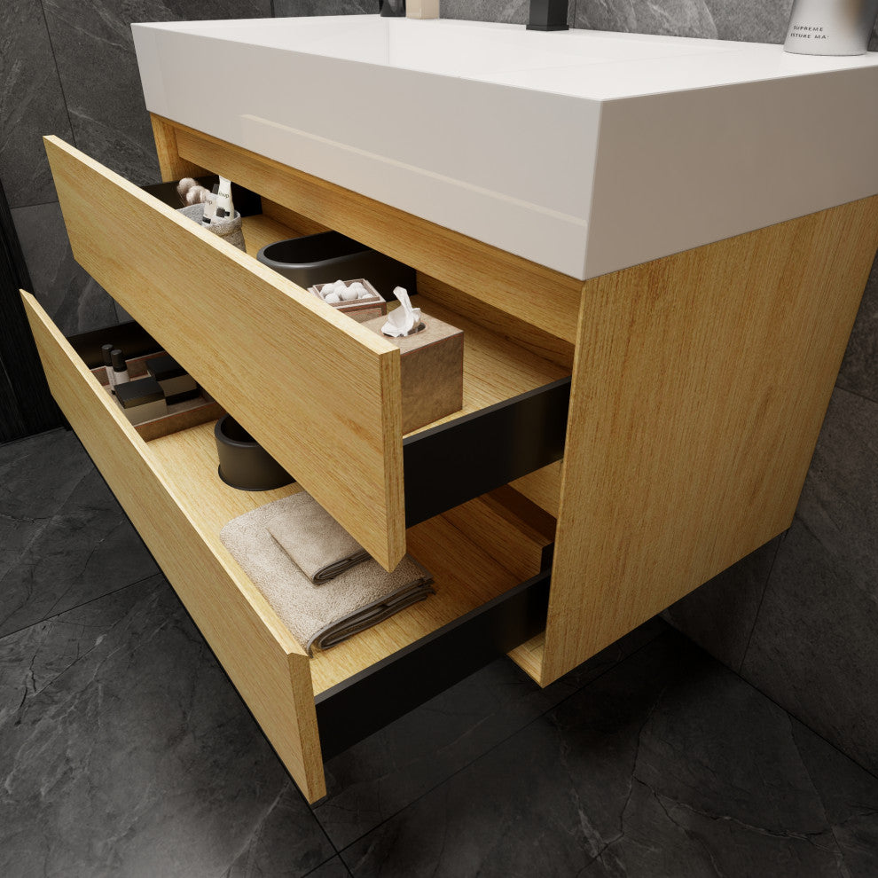 MAX 42" Floating Bath Vanity With Acrylic Sink, Teak Oak