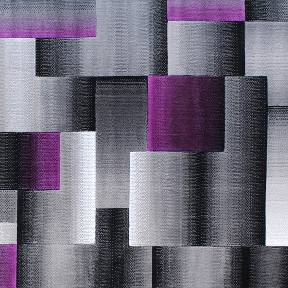 Angie Collection Rectangle 6'' x 9'' Blocked Area Rug, Purple