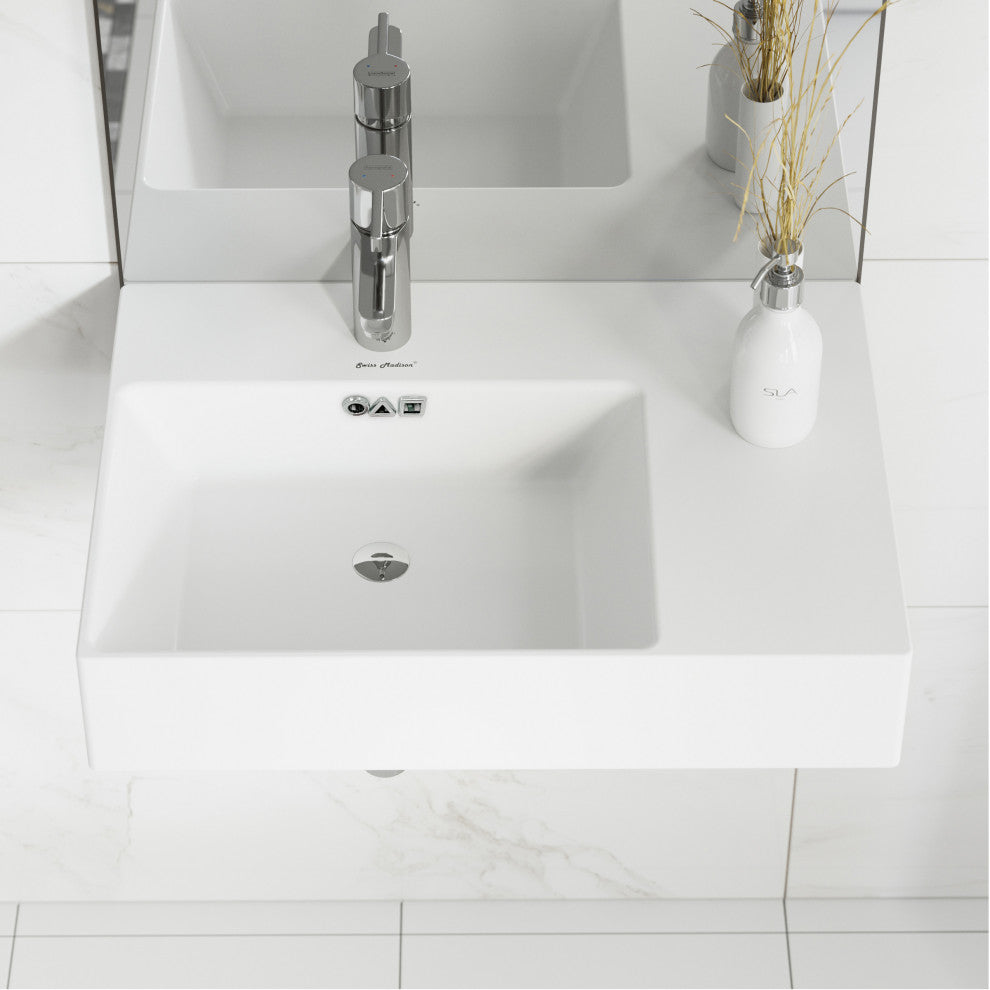 St. Tropez 24"x18" Ceramic Wall Hung Sink With Left Faucet Mount, Glossy White
