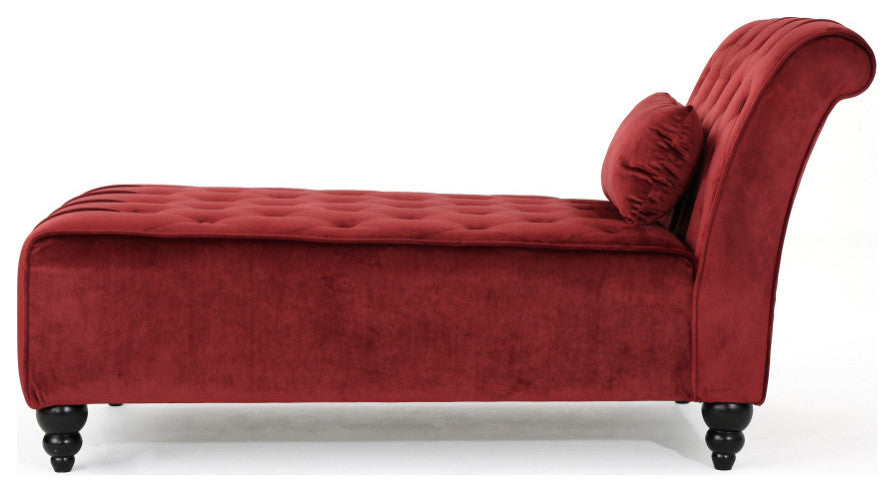 GDF Studio Rafaela Tufted New Velvet Chaise Lounge, Garnet