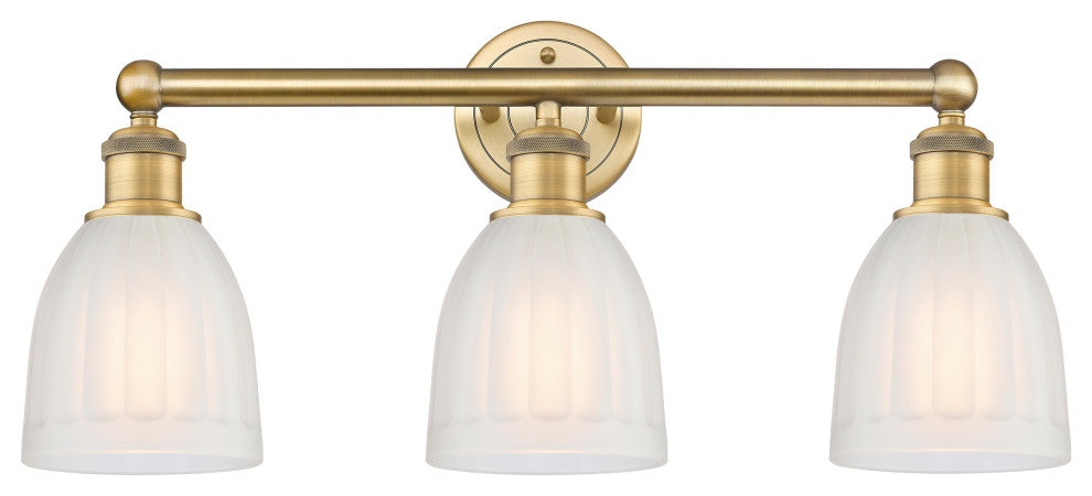 Brookfield 3-Light 24" Bath Vanity Light, Brushed Brass Finish, White Shade