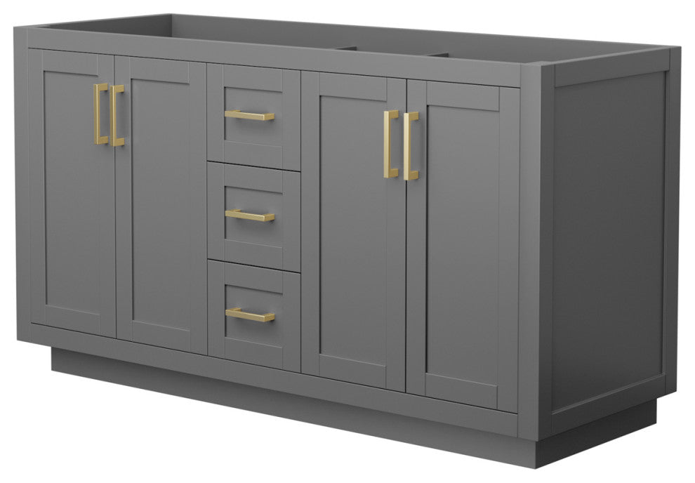 60" Double Bathroom Vanity, Dark Gray, No Countertop, No Sink, Gold Trim