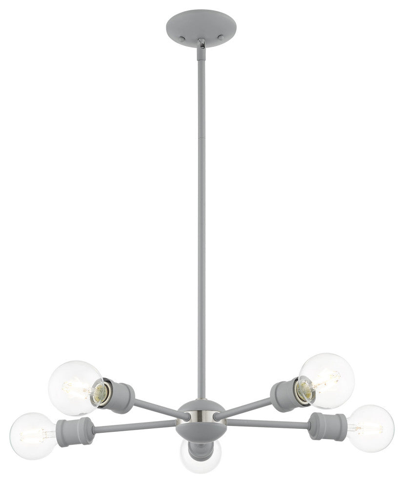 Livex Lighting Lansdale 5 Light Nordic Gray, Brushed Nickel Accents Chandelier