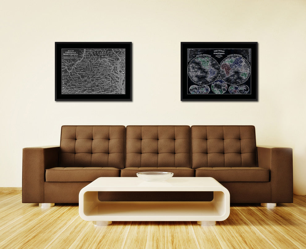 West Virginia Monochrome Map Print On Canvas With Frame, 28" X 37"