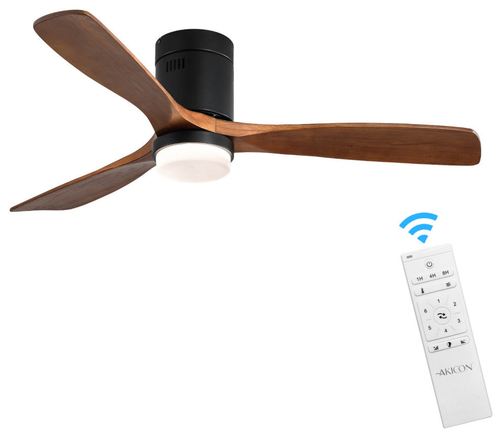 52" Solid Wood Ceiling Fanand Remote Control Reversible Blades, Matte Blck